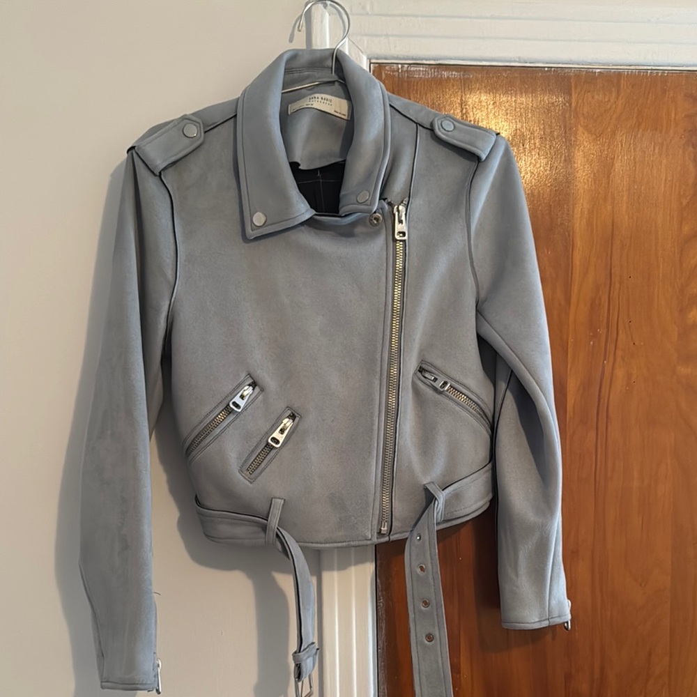 Stylish Light Blue/Gray Biker Jacket